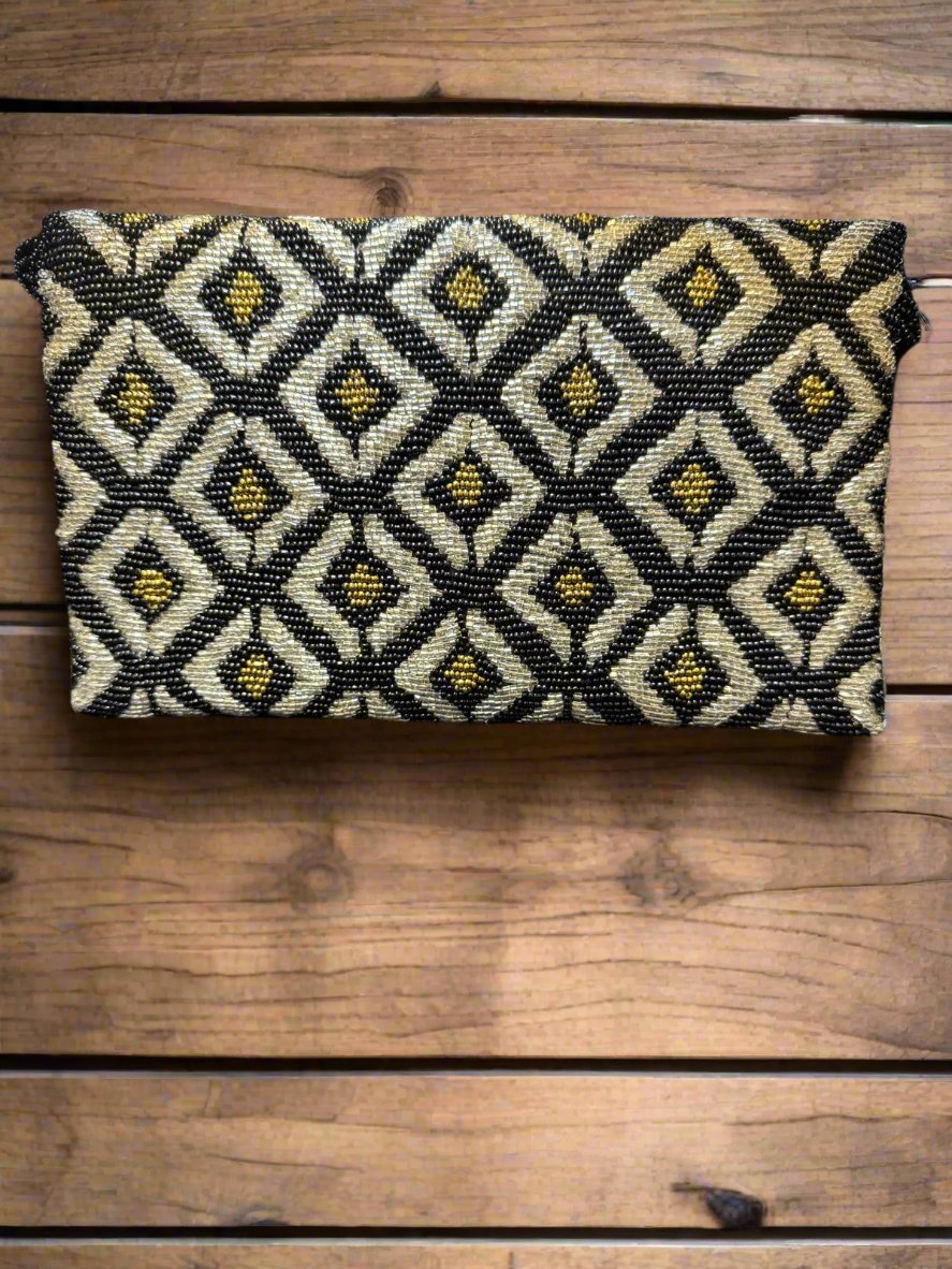 Black Gold Tiles Handcrafted Clutch Bag