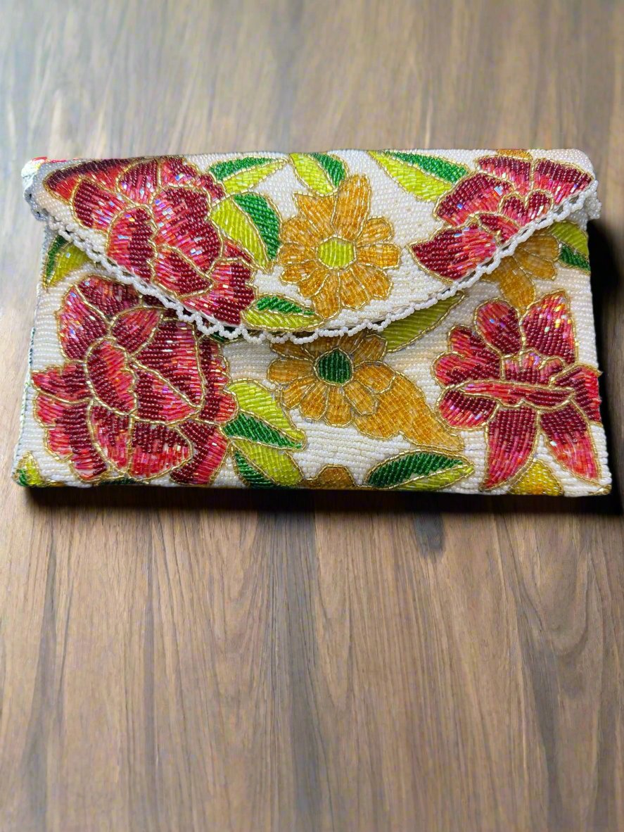 Colored Floral Handcrafted Clutch Bag