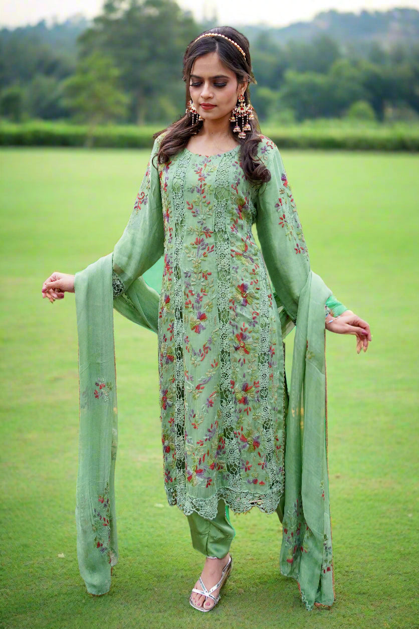 Elegant Chiffon Pakistani Suit with Intricate Embroidery