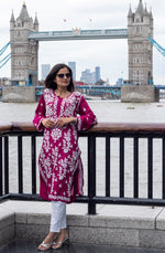 Model wearing Chikankari Kurti Shirt Top Leaf Floral Full view