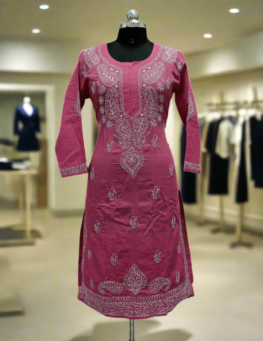 Front view of chikankari cotton kurti