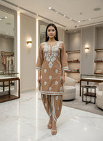 Chocolate brown chikankari kurti and dhoti pants by famaza couture 