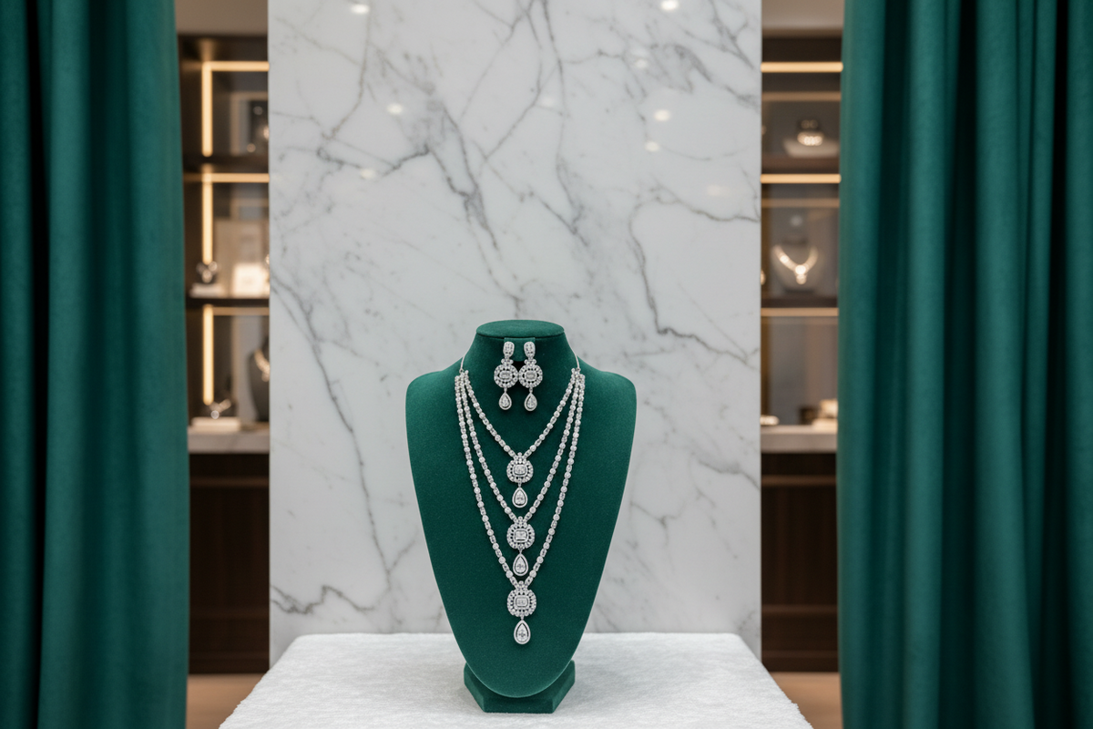 Classic white American diamond jewellery set for engagement party