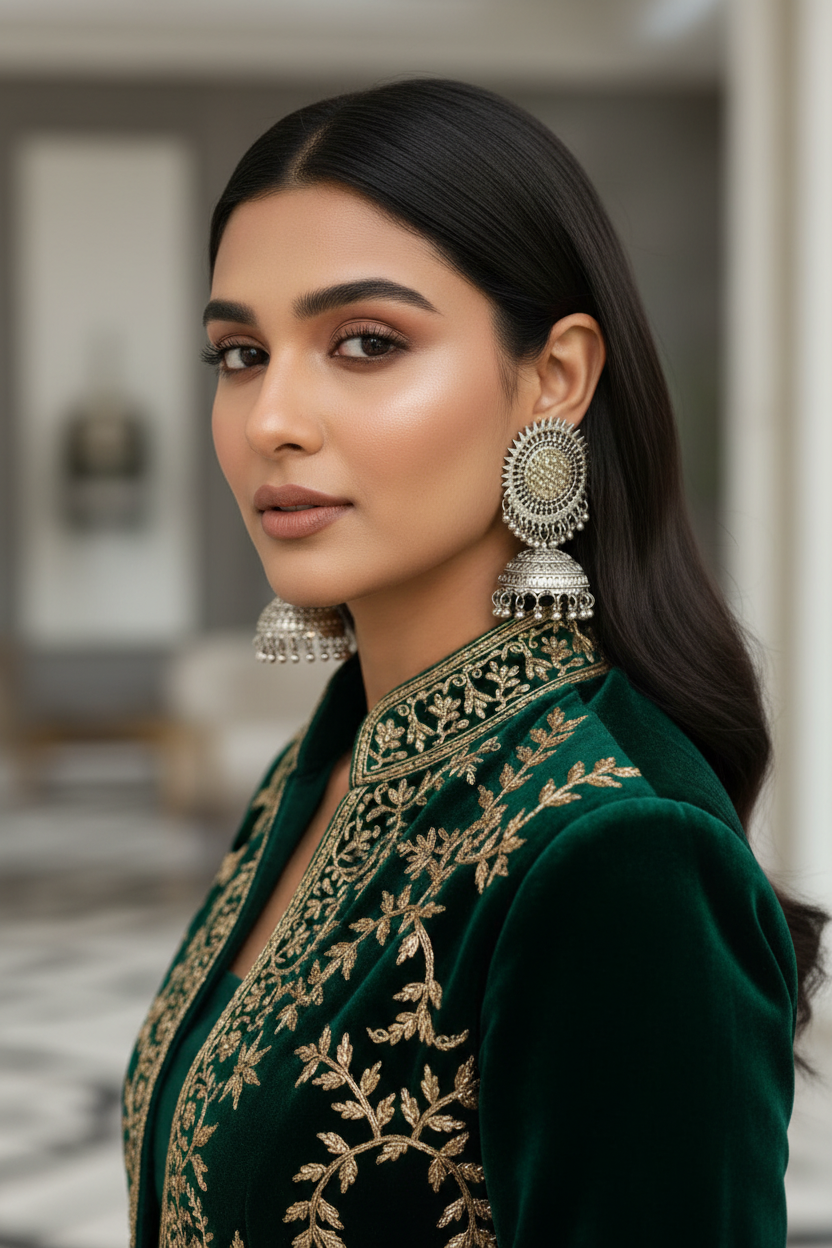 Posh Silver Oxidised Jhumka Earrings with Antique Black Finish | Luxury & Party Wear Earrings