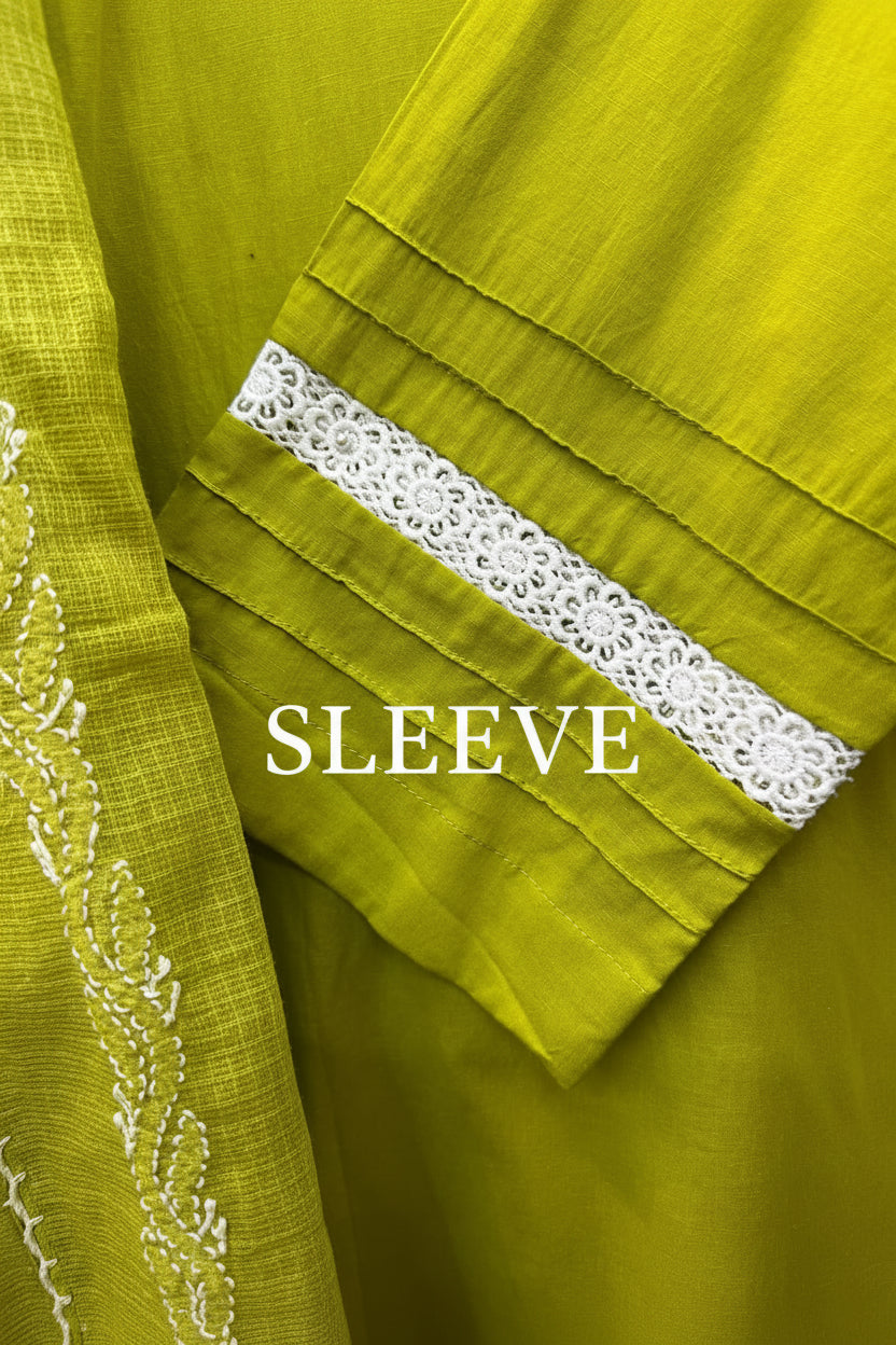 Close-up of the Olive green sleeve design. 