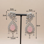 Ornate Silver-Toned American Diamond Earrings - Pink Sugar Stone Edition