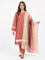 Salmon Rust Premium Pakistani Cotton Suit Set with Rare 3m Hand-Embroidered Kota Doria Ombre Dupatta