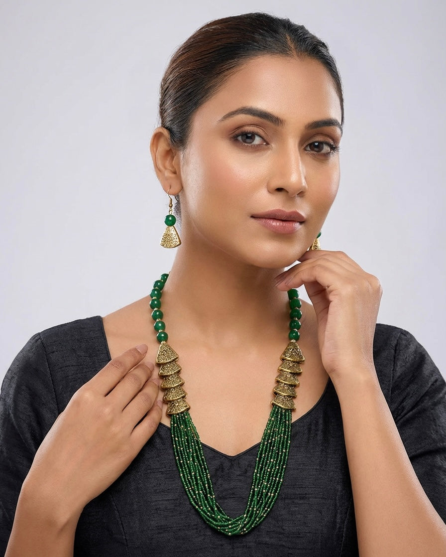 Mini Beaded Mala Jewellery Set | Lightweight Necklace & Earrings | Famaza Couture Wembley