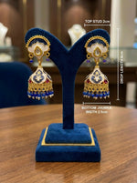 Royal Blue & White Enamel Meenakari Jhumka Earrings — Gold-Plated Brass