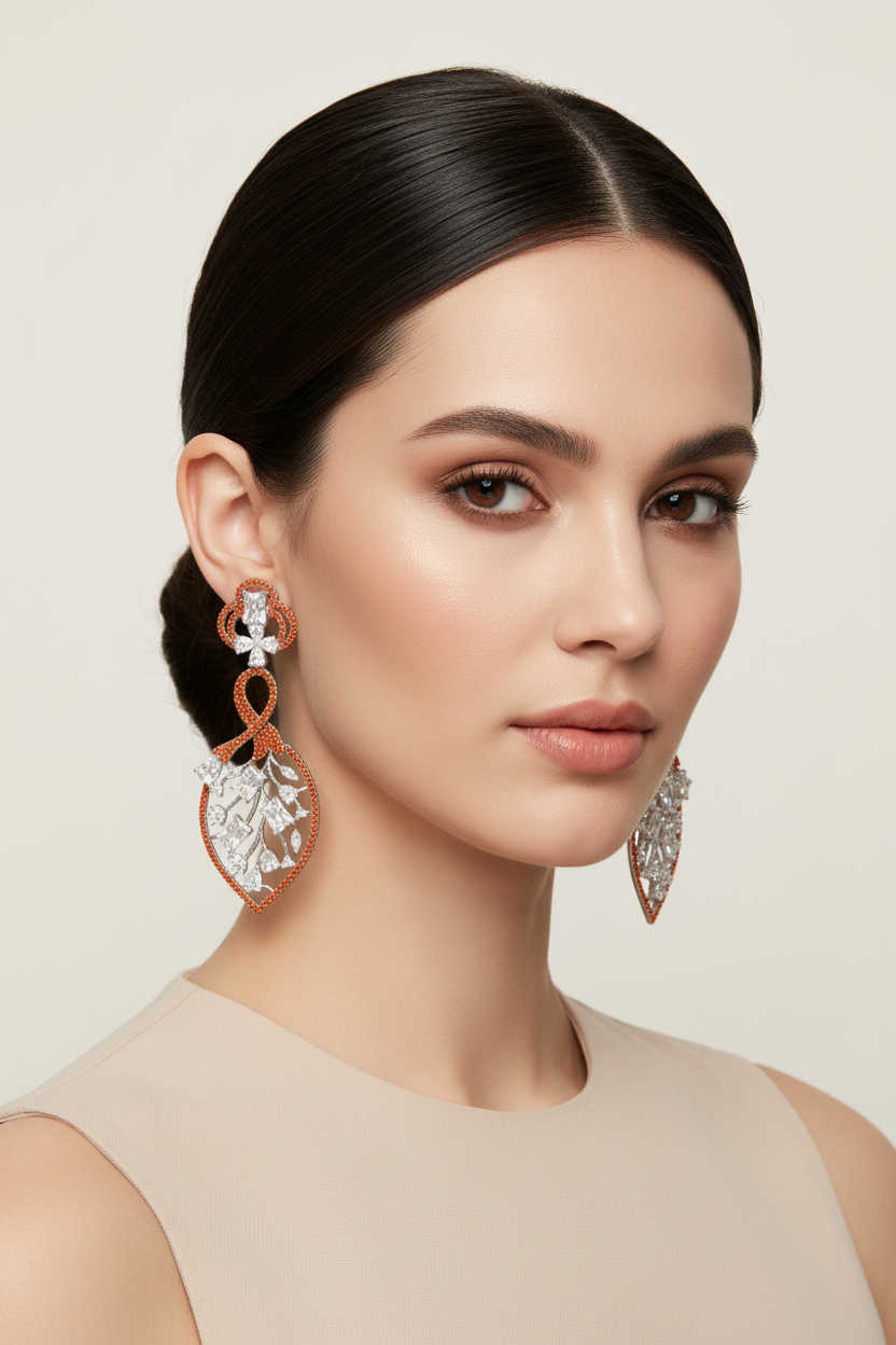 Royal Lattice American Diamond Drop Earrings — Multi-Color Statement Dangles