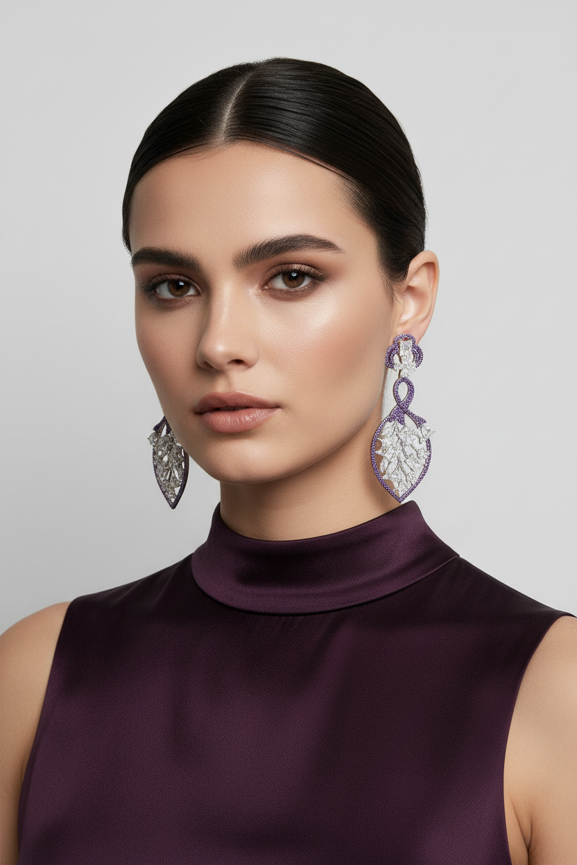 Royal Lattice American Diamond Drop Earrings — Multi-Color Statement Dangles