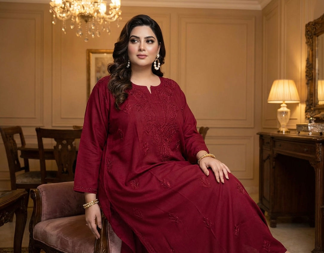 Plus Size Chikankari Cotton Kurti | 8XL–14XL | Elegant Shirt Dress – Famaza Couture