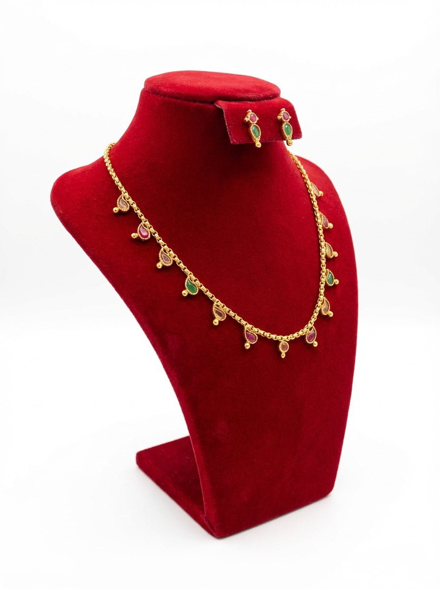 The Rainbow Minakari Set: Dainty Gold Toned Brass Multicoloured Enamel Necklace & Earrings | Famaza Couture