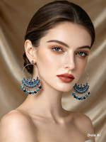 Silver-Tone Enamel-Painted Chandbali Hoop Earrings – Bridal & Festive