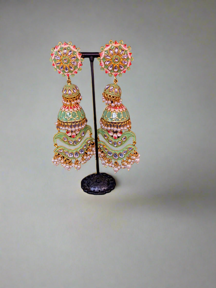 kundan stones and pearl detailing Jhumka