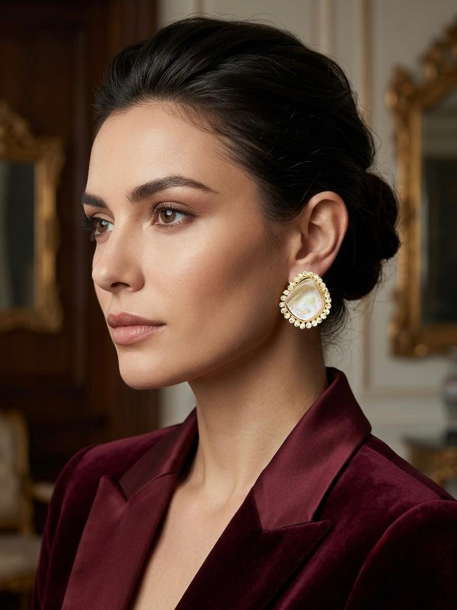  Elegant mother of pearl stud earrings collection close up view
