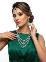 Emerald Green American Diamond Triple Layered Bridal Jewellery Set