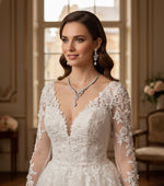 English bridal set of Americna dimond white nano stones wit centre white pear drop stones necklace and earring set with intricate detailing and sparkling stones by famaza coututre 