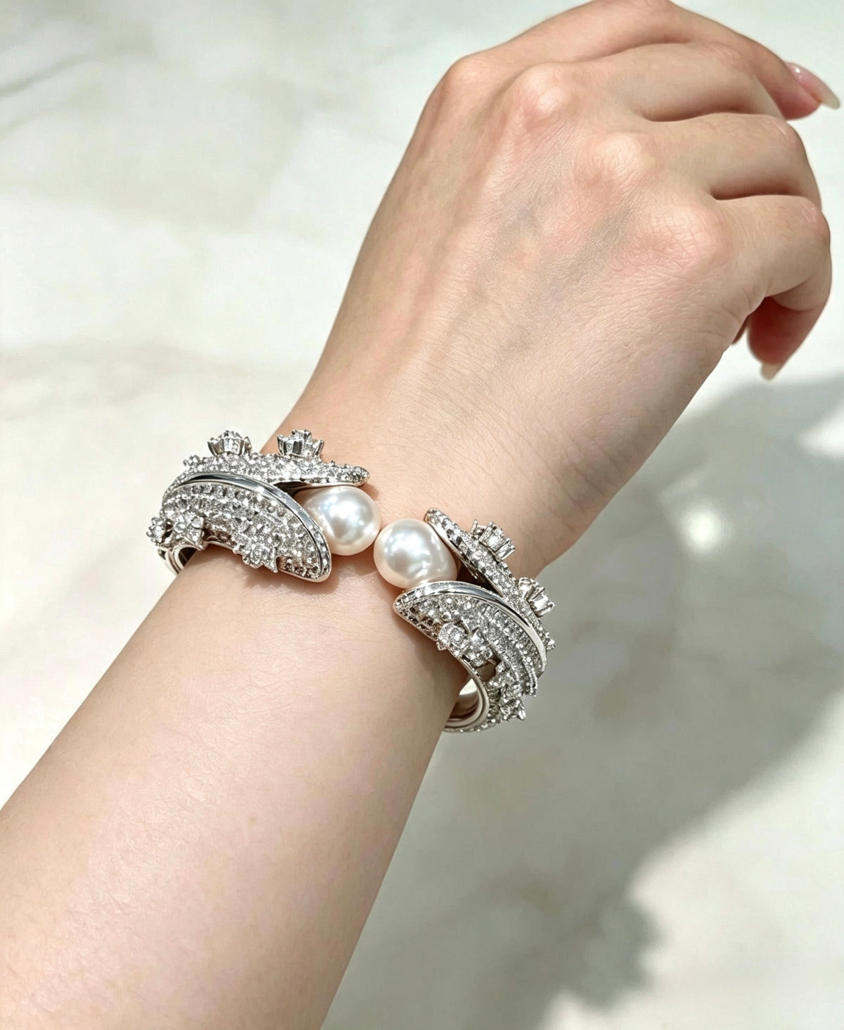 The Eleanor Pearl and Crystal Openable Cuff