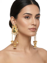 14K Gold Plated Kashmiri Jhumka Earrings | Long Kundan Party Wear Earrings