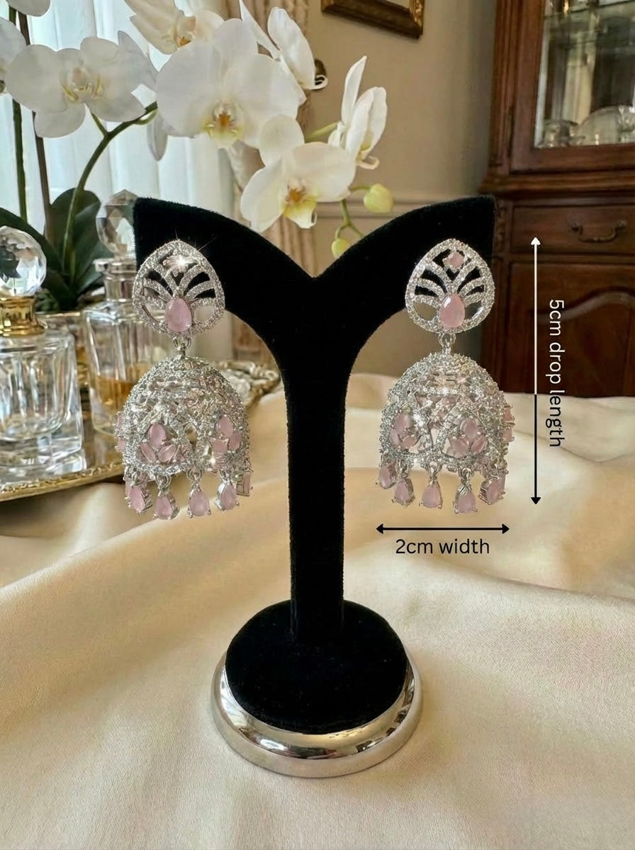 Ornate Hand-Encrusted Crystal Jhumka Earrings - Famaza Couture