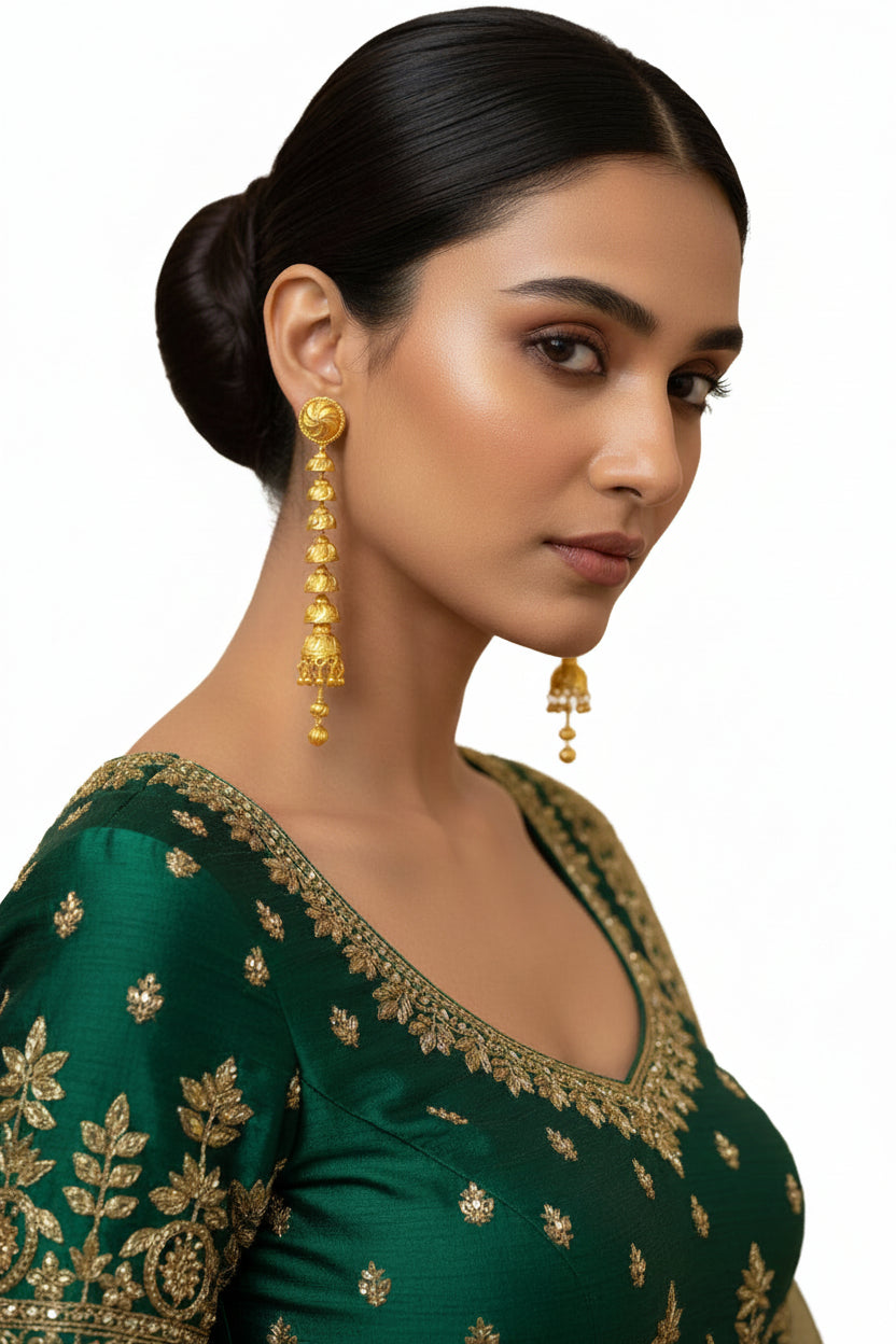 Al-Ameera 22K gold plated luxury statement drop earrings by Famaza Couture