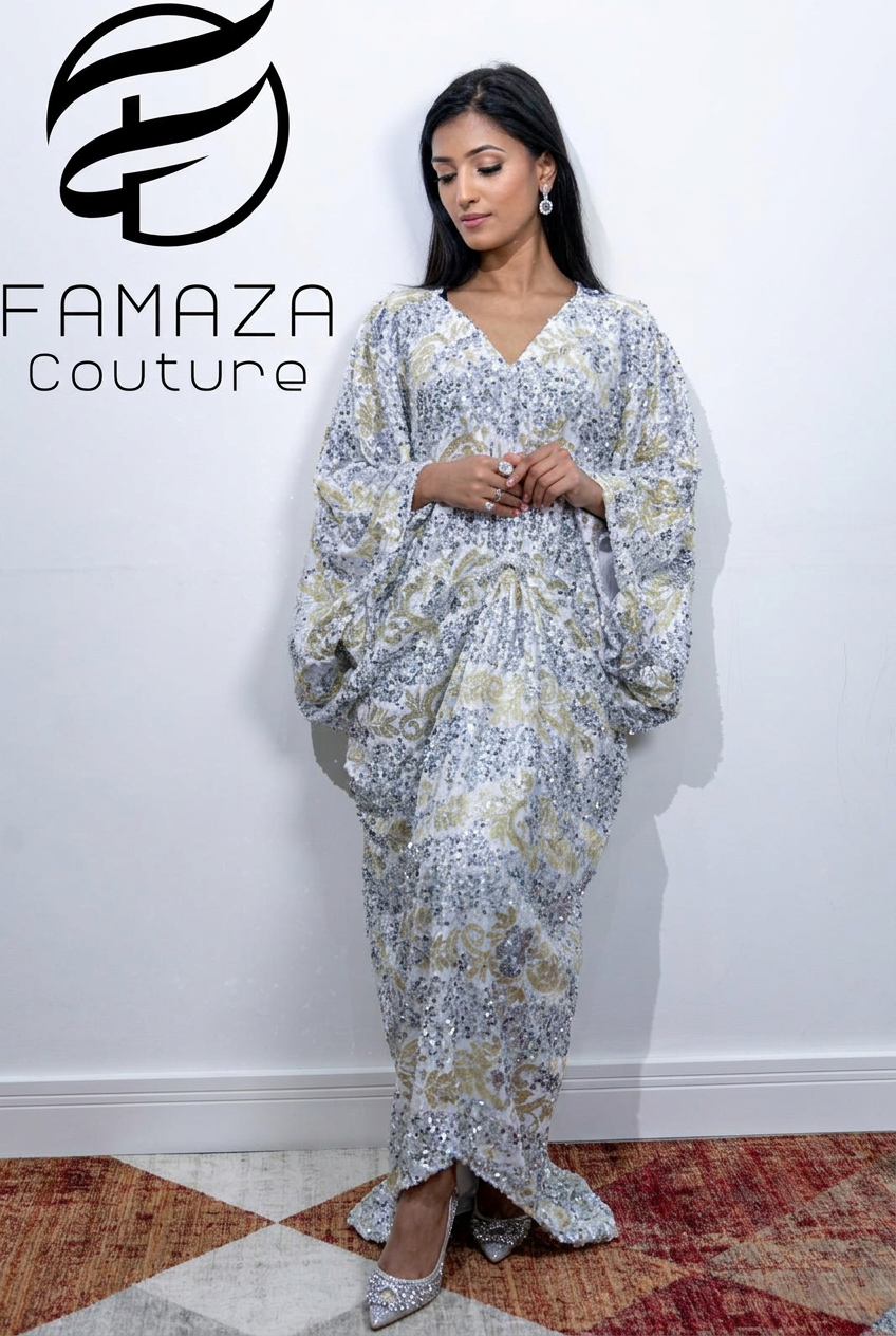 Moonlit Opulence Blue Velvet Sequin Kaftan