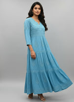 Froze colour dobby cotton long chikankari dress by famaza couture 