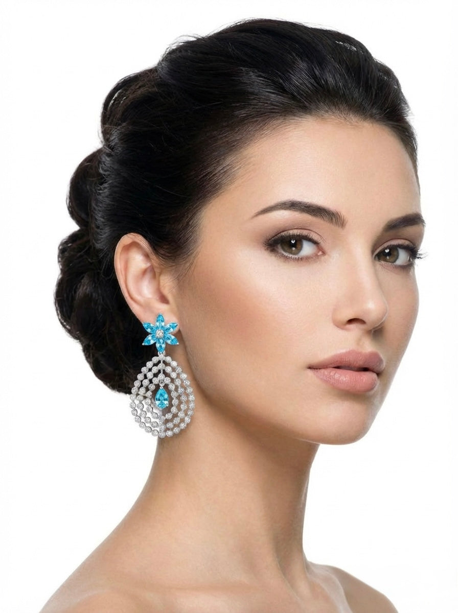 Silver American Diamond Jhumka Earrings | Bridal Party Wear Earrings