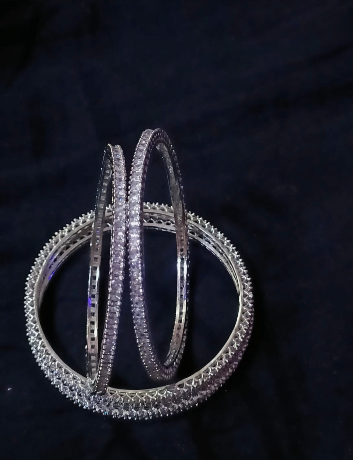 Eternity Stackable American Diamond Bangle Set | 4-Piece Silver Plated Bracelets
