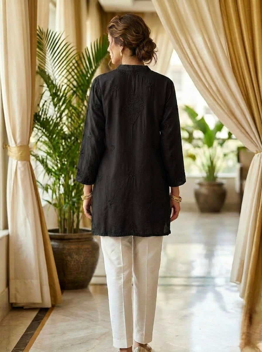 The Imperial Collared Kurti — Dense Ghaspatti Modal Silk Tunic