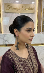 Black Chandelier Earrings | Handcrafted Oxidised Silver Drop Jhumkey – Famaza Couture London