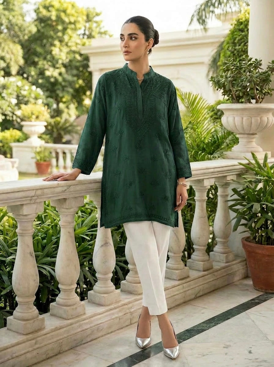 The Imperial Collared Kurti — Dense Ghaspatti Modal Silk Tunic