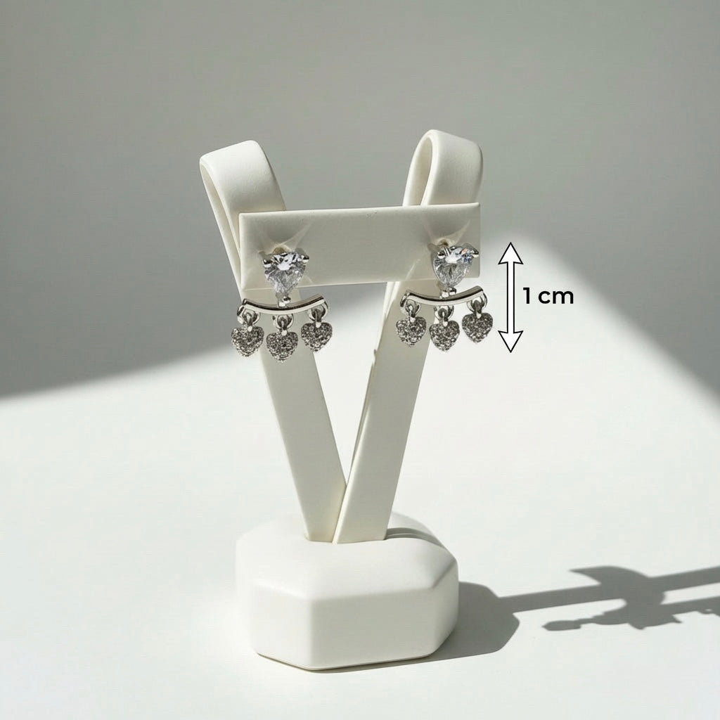 Amara Silver AD Heart Fringe Studs | 1cm Romantic Drop Earrings