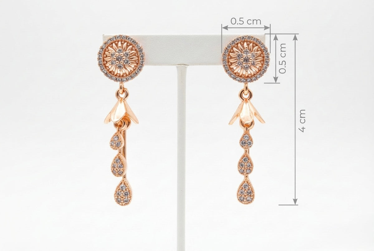 Elegant Golden Floral Crystal Drop Earrings — Delicate Shiny Dangle Jewellery