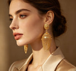 Zayna Kashmiri gold filigree chain jhumka earrings with pearl drops by Famaza Couture