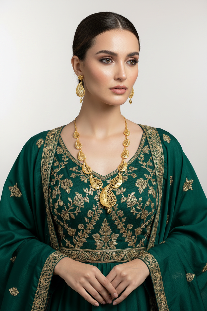 Premium Gold Plated Paisley Bridal Jewellery Set | Famaza Couture