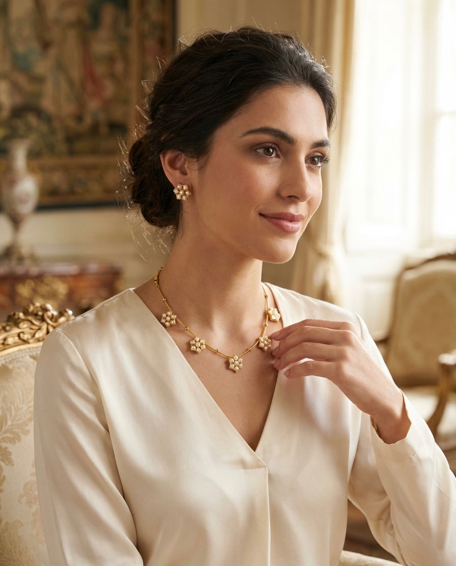 Golden Mini Floral Choker Necklace and Earrings Set - Famaza Couture Ealing Road Wembley