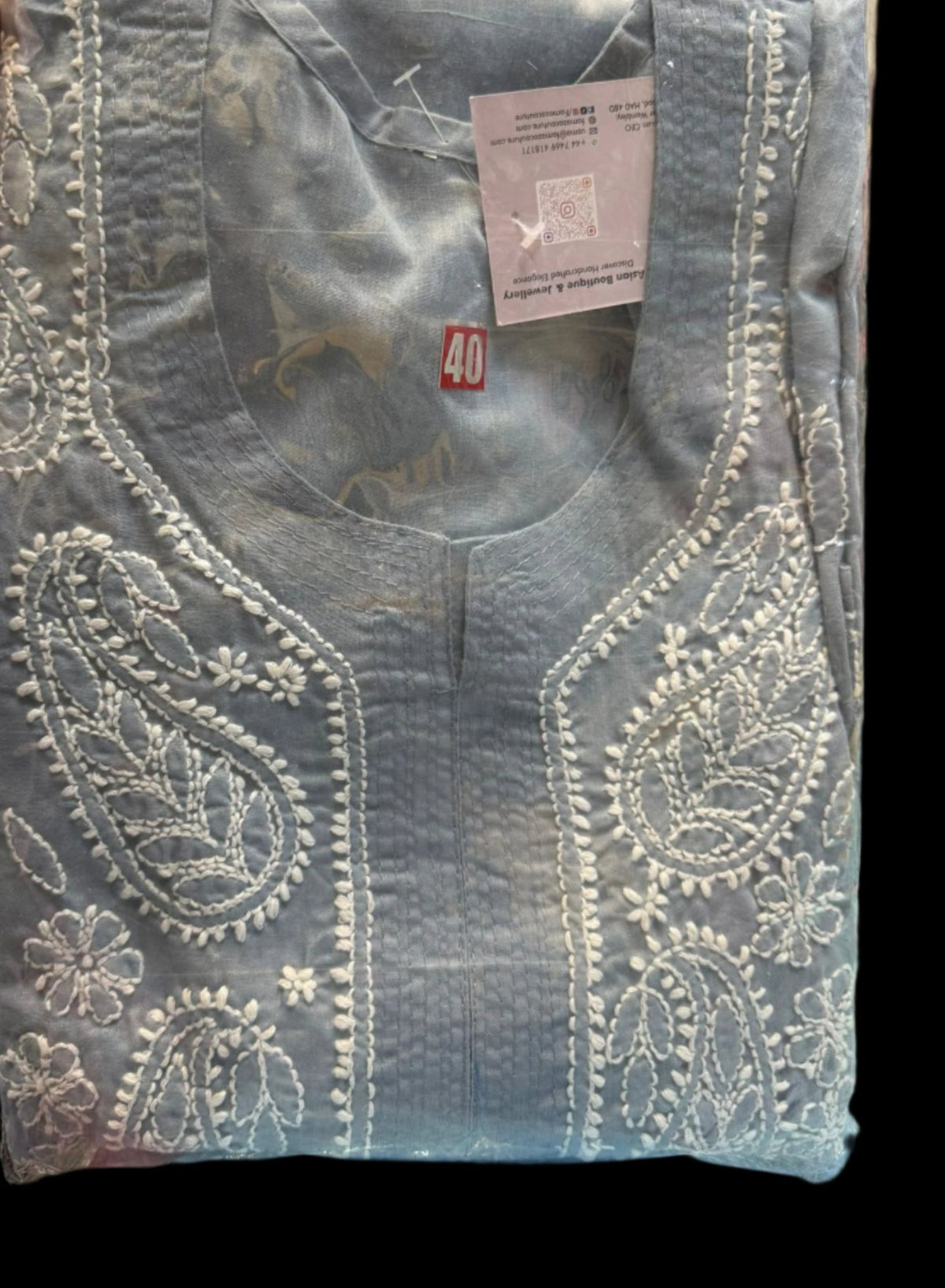 Grey chikankari kurti round neck