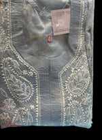 Grey chikankari kurti round neck