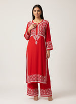 Chikankari Kurti Palazzo Set - Hand Embroidered Top & Trousers