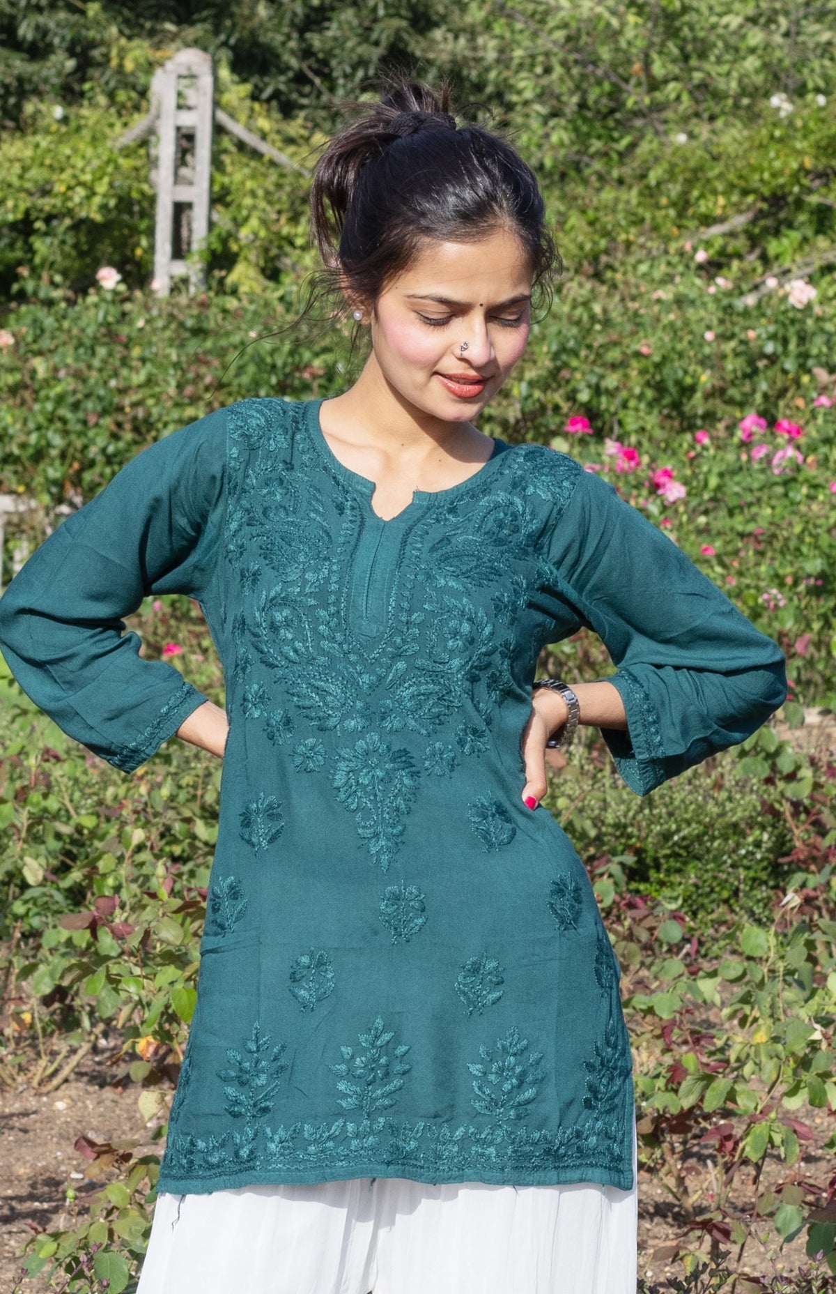 Chikankari Short Kurta/Shirt/Top - Tone to Tone