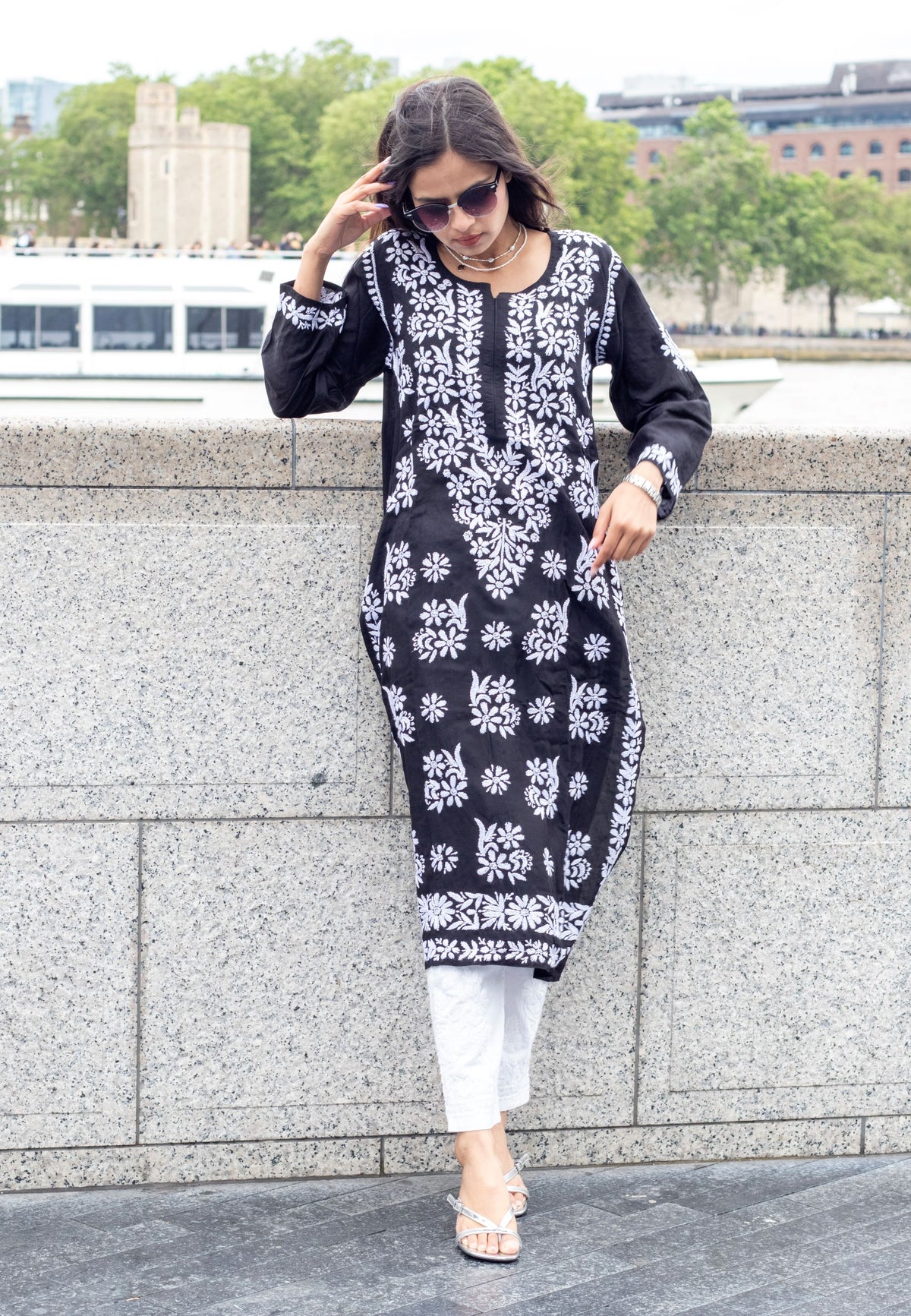 Chikankari Kurta/Shirt/Top Petal Floral Border