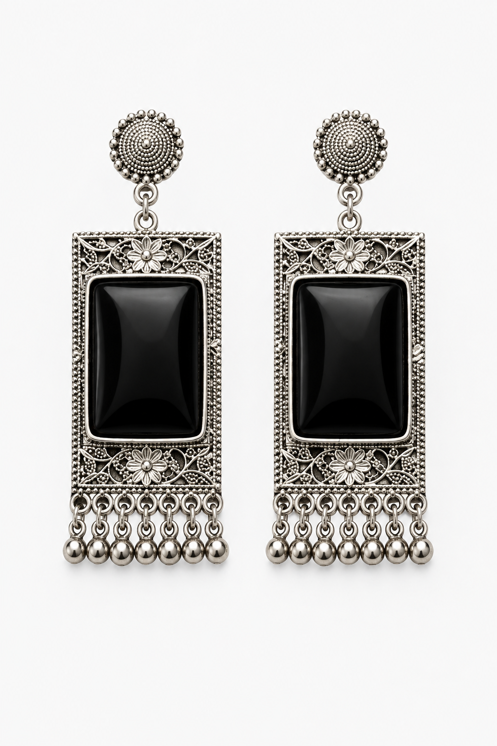 Vintage Scarlet Silver Heritage Oxidised Earrings | Famaza Couture