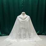 Ivory lawn chadar draped on a mannequin, showcasing intricate hand-stitched white-on-white Bakhiya Chikankari embroidery.