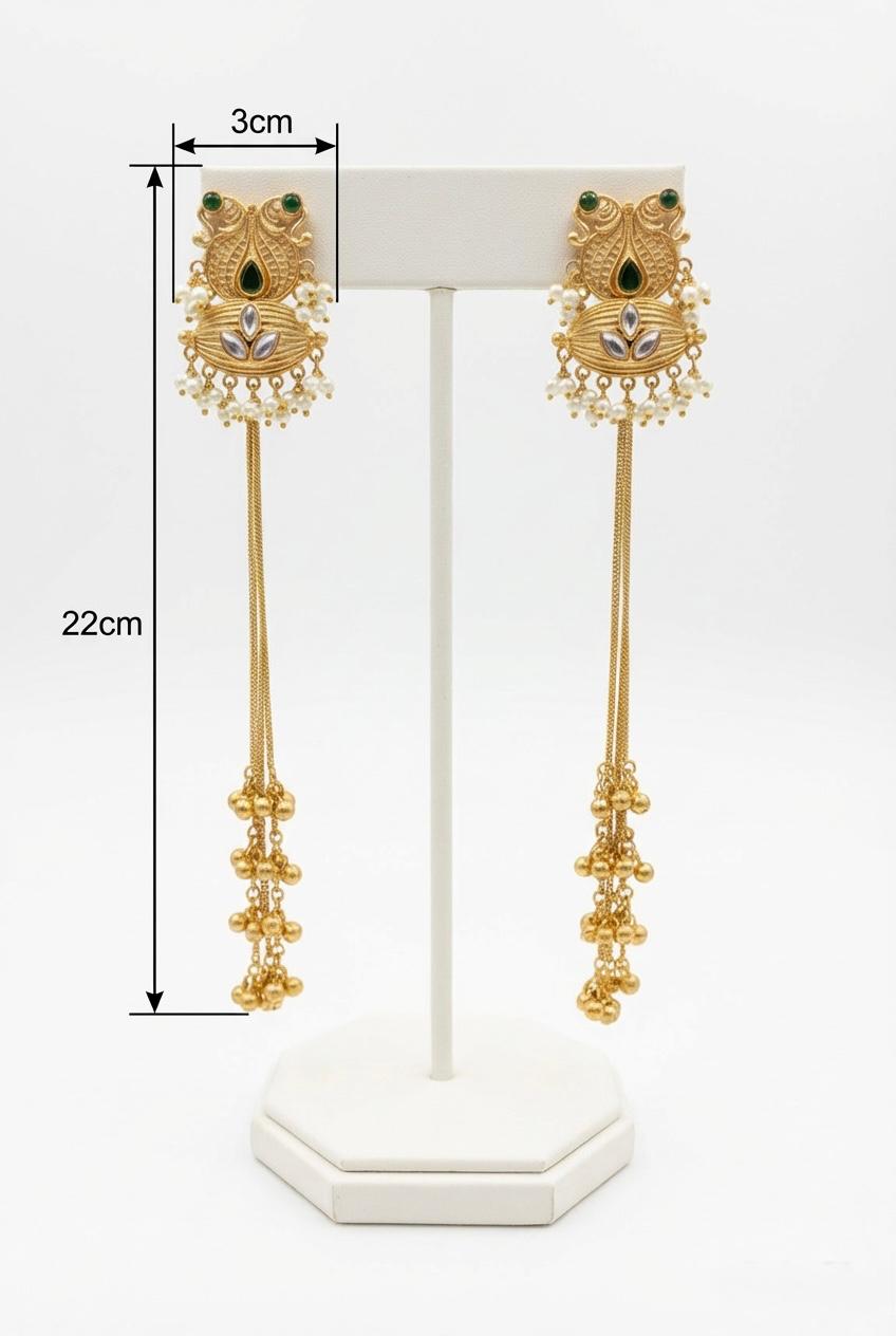 Kashmiri 22cm long earrings with Gold plating and nano golden bells.
