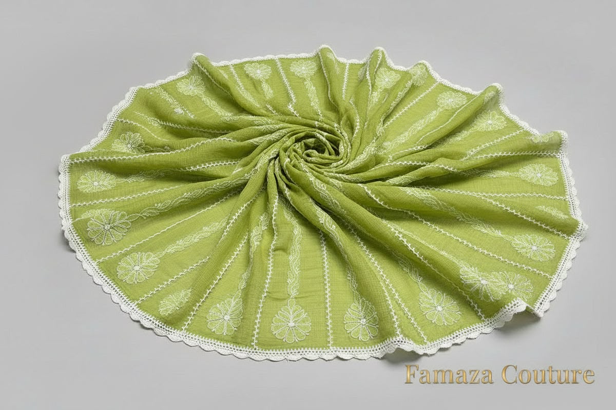 Kota doria dupatta with hand crafted chikankari embroidery. 