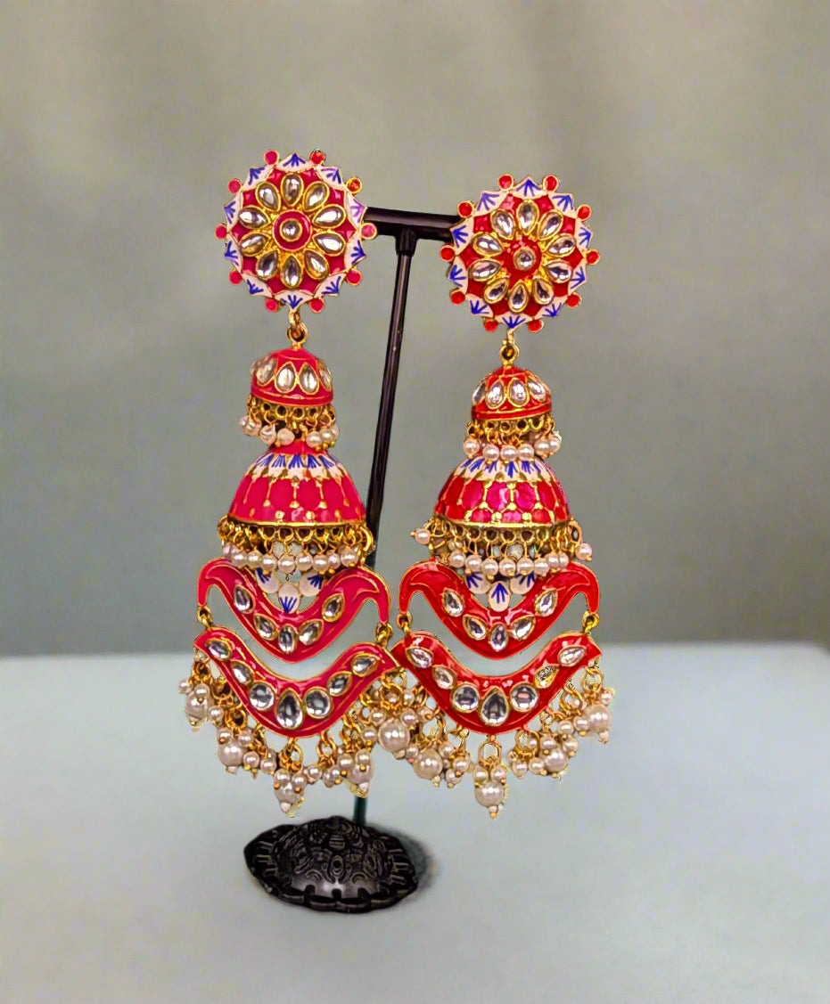 Meenakari jhumka earrings with kundanFamaza couture