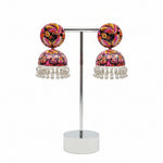 Lightweight bohemian-style statement earrings with multicolored hand-painted designs and traditional jhumka silhouette.