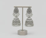 Silver oxidised leaf drop earrings filigree design Famaza Couture